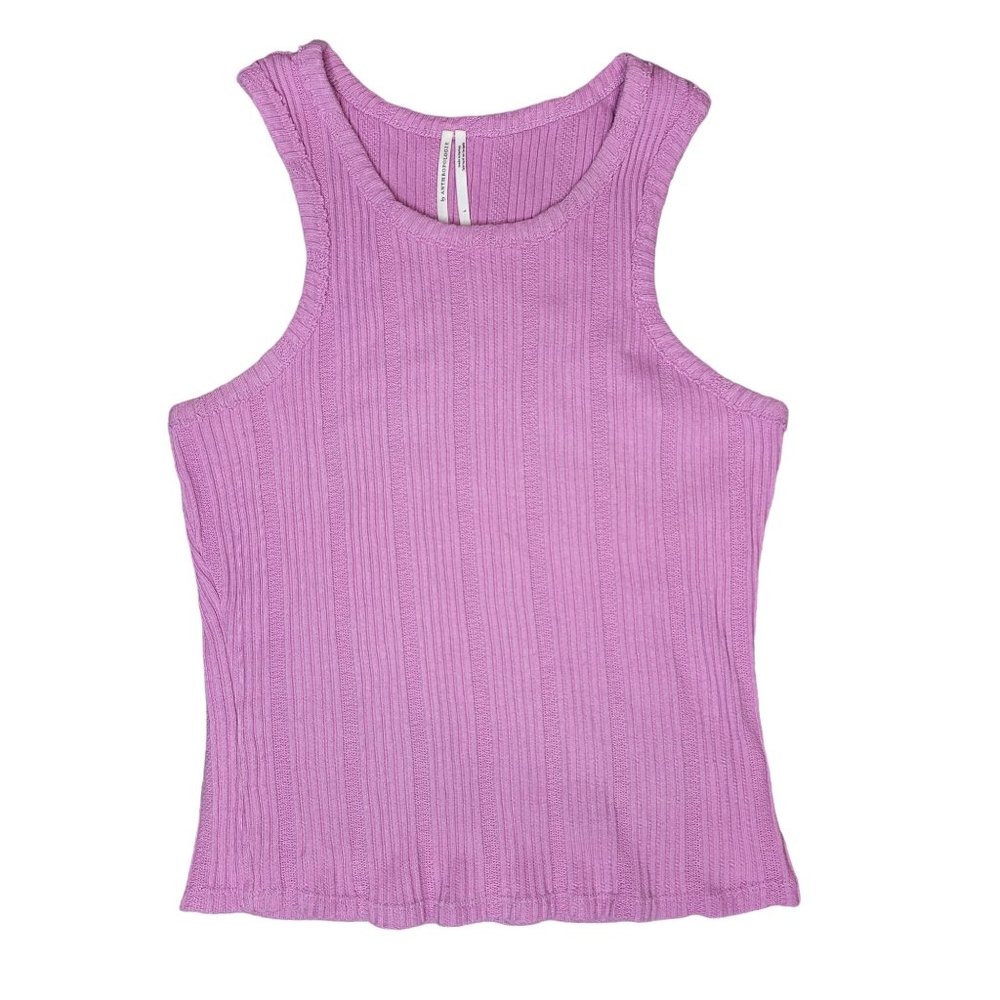anthropologie ribbed tank top pink size Large